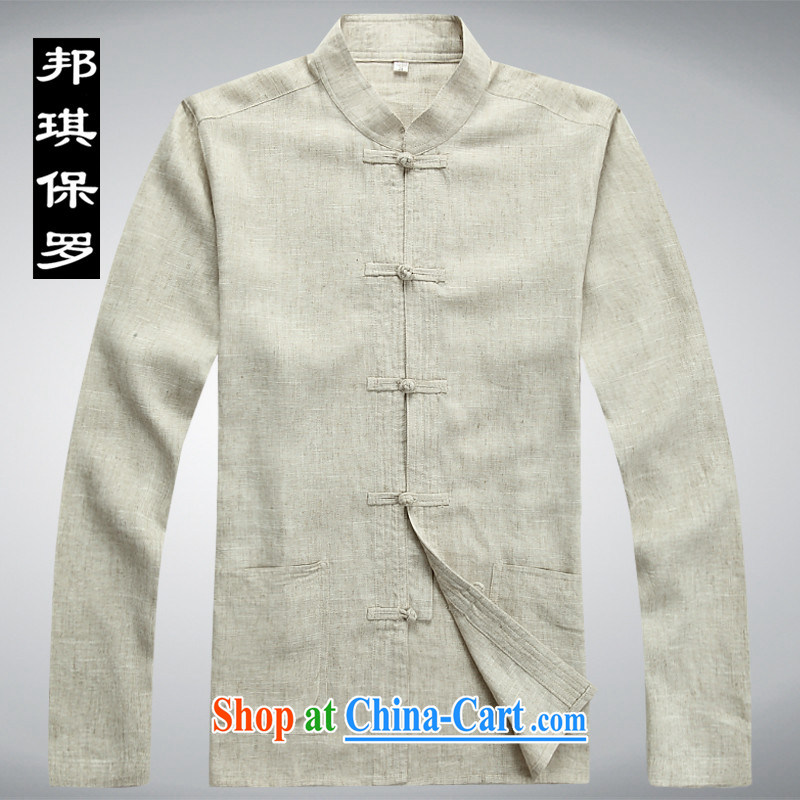 Bong-ki Paul 2014 spring and summer, older men Tang with long-sleeved sweater Kit linen clothes, older persons with Grandpa in older Chinese Kit 2042 beige S, Angel Paul, shopping on the Internet