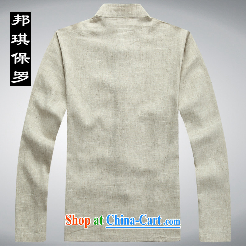 Bong-ki Paul 2014 spring and summer, older men Tang with long-sleeved sweater Kit linen clothes, older persons with Grandpa in older Chinese Kit 2042 beige S, Angel Paul, shopping on the Internet