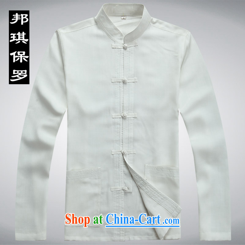 Bong-ki Paul 2014 spring and summer Chinese men's jacket Tang replace older grandfather Tang jackets Dad installed China wind linen Chinese T-shirt 2043 white XXXL, Angel Paul, shopping on the Internet