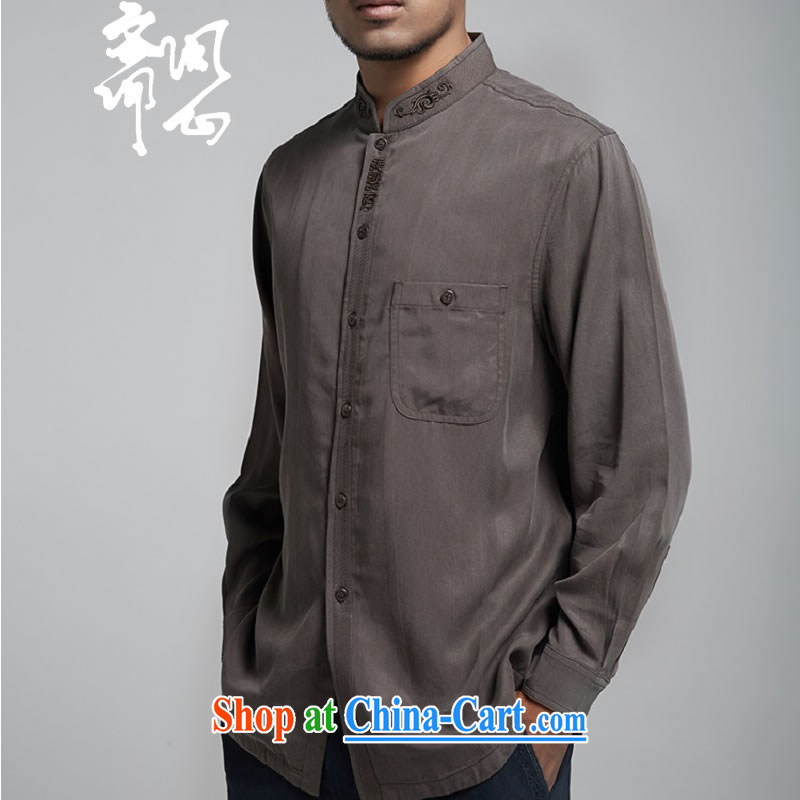 q heart Id al-Fitr _the health of spring loaded new men TENCEL shirt improved embroidery Chinese WXZ 1785 brown XXXL 52 code