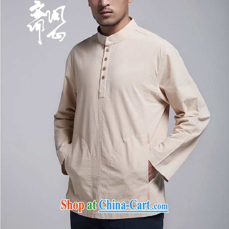 q heart Id al-Fitr (The spring as soon as possible and the New Men's muslin shirt and stylish improved Chinese WXZ 1786 light yellow XXXL 52 code, ask heart ID al-Fitr, shopping on the Internet