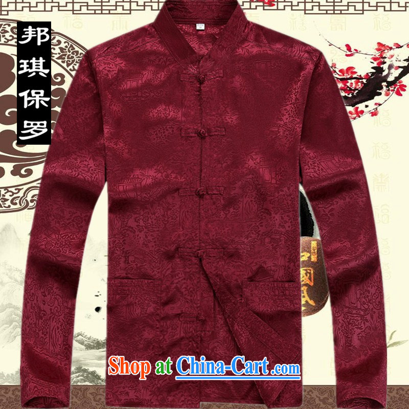 Bong-ki Paul 2014 middle-aged and older summer Chinese men and long-sleeved Kit Chinese male Chinese wind in older Chinese package with Grandpa 8060 Red Kit XXXL