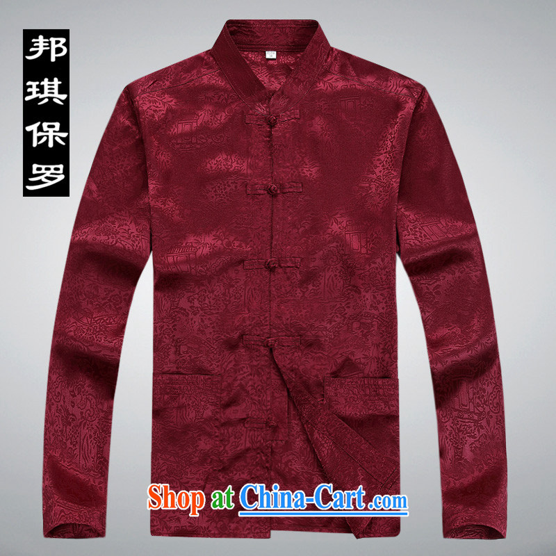 Bong-ki Paul 2014 middle-aged and older summer Chinese men and long-sleeved Kit Chinese male Chinese in the wind older Chinese package Grandpa loaded 8060 Red Kit XXXL, Angel Paul, shopping on the Internet