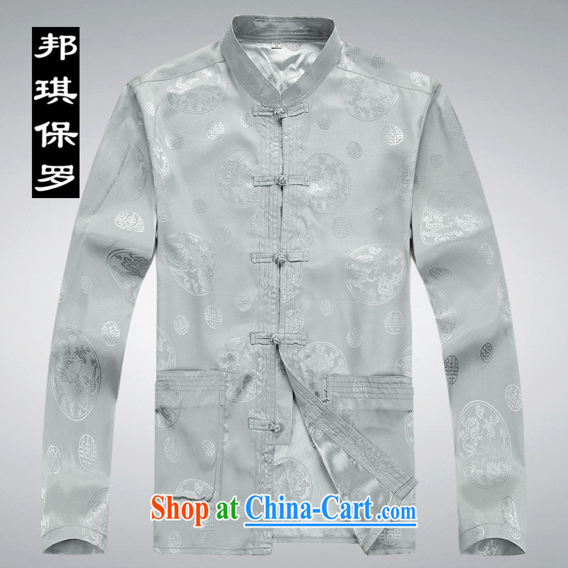 Bong-ki Paul in 2014 elderly Chinese package and long-sleeved, older men with short summer dress China wind Grandpa loaded 8061 gray T-shirt XXL, Angel Paul, shopping on the Internet