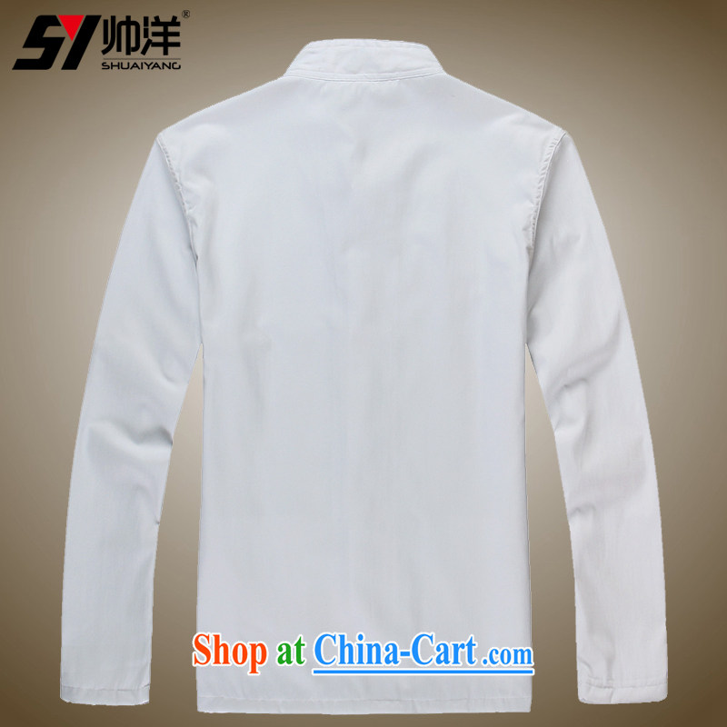 cool ocean 2015 spring men's Chinese shirt solid shirt long-sleeved T-shirt Chinese wind male Chinese shirt classic white white 42/180, cool ocean (SHUAIYANG), online shopping