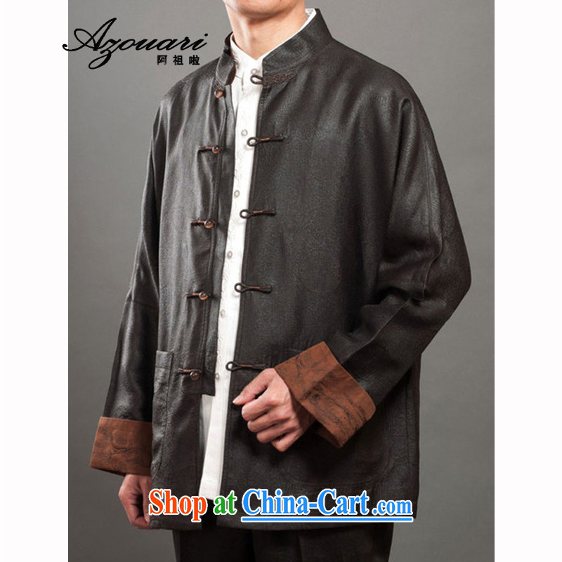 The TSU defense (Azouari) Hong Kong Standard cloud yarn double-cuff Chinese men's jacket Chinese classical T-shirt and brown manually, 52, said Defense (AZOUARI), shopping on the Internet