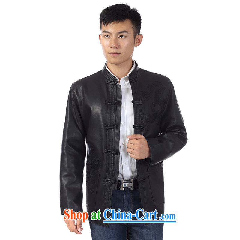 Kim Jong-il-ho in the 2015 spring and autumn and winter, the older men, the charge-back leather jacket Tang with his father on the collar leather Tang with sheep leather smock jacket coat black 190, Kim Ho-AD, and shopping on the Internet