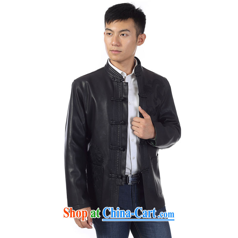 Kim Jong-il-ho in the 2015 spring and autumn and winter, the older men, the charge-back leather jacket Tang with his father on the collar leather Tang with sheep leather smock jacket coat black 190, Kim Ho-AD, and shopping on the Internet