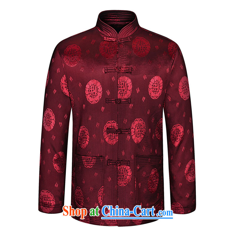 Kim Jong-il-ho in the 2015 Spring and Autumn and the New China wind, older men's stylish tang on the stamp duty for Tang jackets atmosphere decorated in his father, the code t-shirt wine red 180, Kim Ho-ad, online shopping