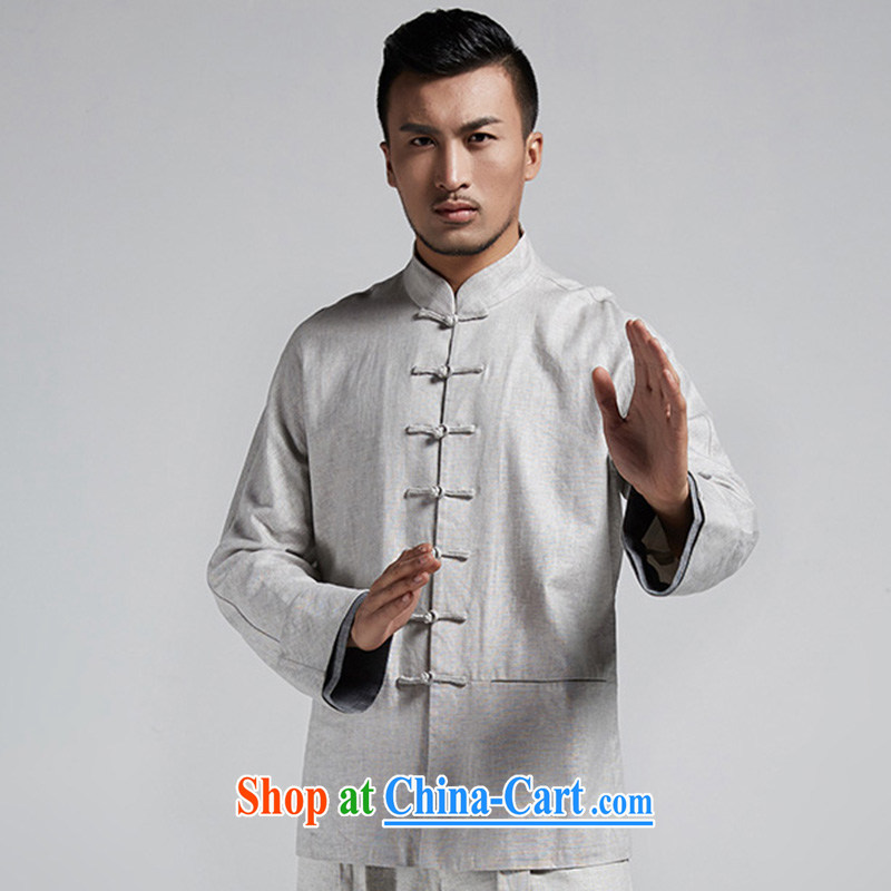 De-Tong Chun looks stylish Chinese shirt 100 ground stack solid cuff shirt China wind kung fu T-shirt casual wear 2015 Spring and Autumn and long-sleeved gray XXXL, de-tong, shopping on the Internet