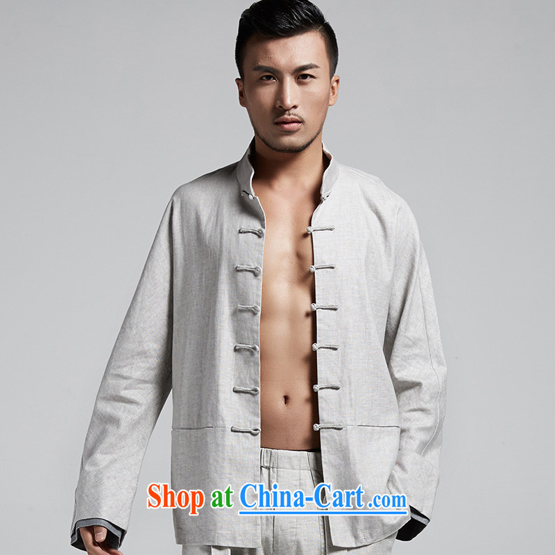 De-Tong Chun looks stylish Chinese shirt 100 ground stack solid cuff shirt China wind kung fu T-shirt casual wear 2015 Spring and Autumn and long-sleeved gray XXXL, de-tong, shopping on the Internet