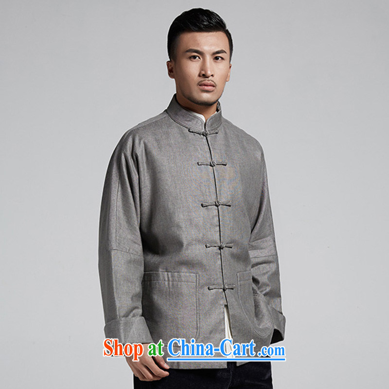 De wind turbine hall the 2015 autumn and winter, and shoulder-long-sleeved T-shirt Chinese improved flip cuff casual jacket China wind and light gray 52/XXXL, de-tong, shopping on the Internet