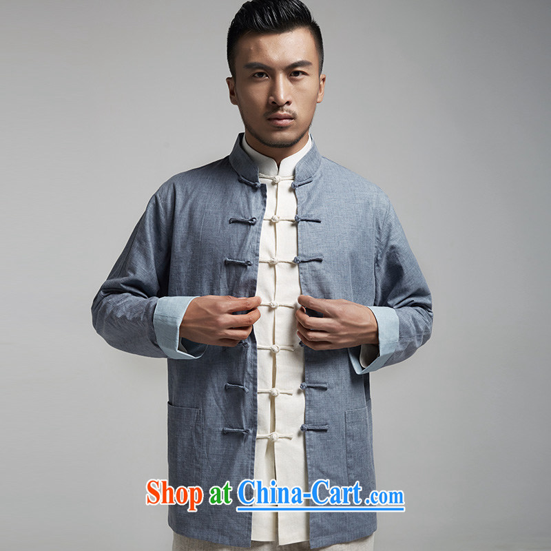 De-tong-won China wind 2015 long-sleeved jacket young men Tang with a shoulder sleeveless and the mandatory blue-gray XXXL, wind, and shopping on the Internet