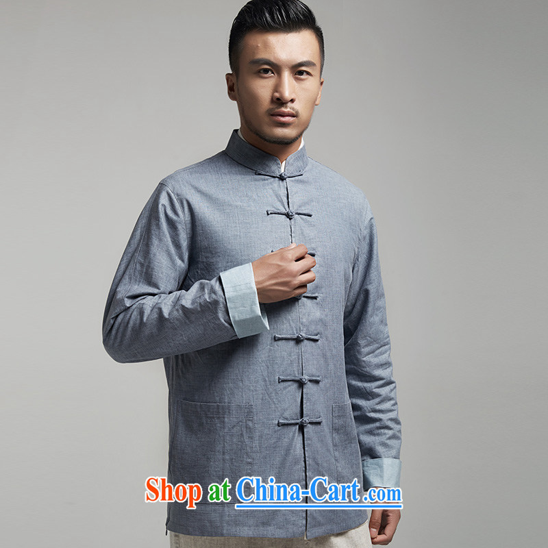De-tong-won China wind 2015 long-sleeved jacket young men Tang with a shoulder sleeveless and the mandatory blue-gray XXXL, wind, and shopping on the Internet