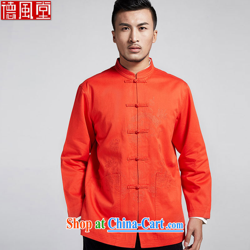 De-Tong Kowloon day 2015 spring Chinese improved men Tang jackets traditional tray snaps home Ethnic Wind men's orange red 52-XXXL