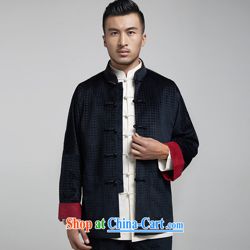 De-tong since the pure Chinese double-shoulder Chinese clothing men and middle-aged long-sleeved Chinese fall 2015 jackets and elegant Chinese style men's dark blue 50, wind, and shopping on the Internet