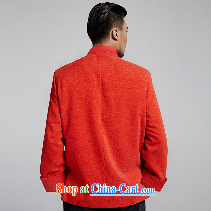 De-Tong Lung Tibetan Chinese men and Chinese flip cuff 2015 winter jackets and stylish personalized embroidery leisure long-sleeved T-shirt Chinese wind men's orange red 52, de-tong, shopping on the Internet