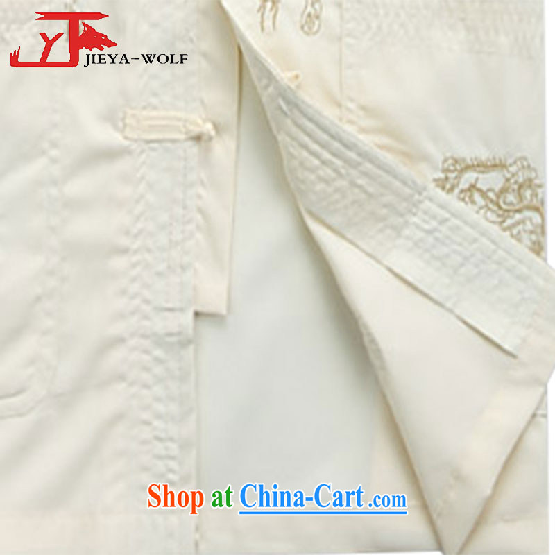 Jack And Jacob - Wolf JEYA - WOLF new kit Chinese men's short-sleeved summer thin package men's Chinese leisure package retro embroidered dragon, beige a XXL/185, JIEYA - WOLF, shopping on the Internet