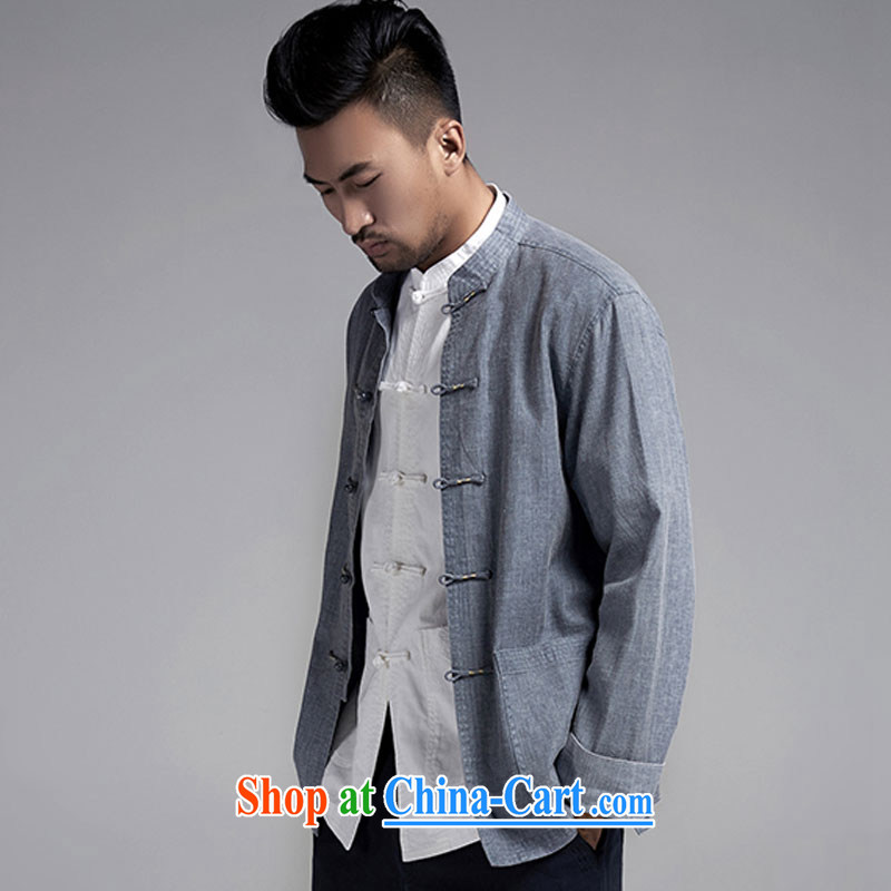 De-TONG HIN Leong Che-hung, older men Tang jackets thin Chinese-buckle up for men's T-shirt Chinese style spring and autumn 2015, long-sleeved gray L, de-tong, shopping on the Internet