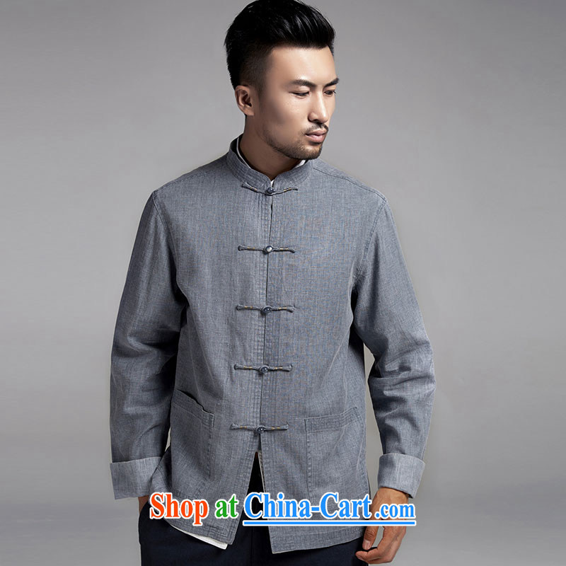 De-TONG HIN Leong Che-hung, older men Tang jackets thin Chinese-buckle up for men's T-shirt Chinese style spring and autumn 2015, long-sleeved gray L, de-tong, shopping on the Internet