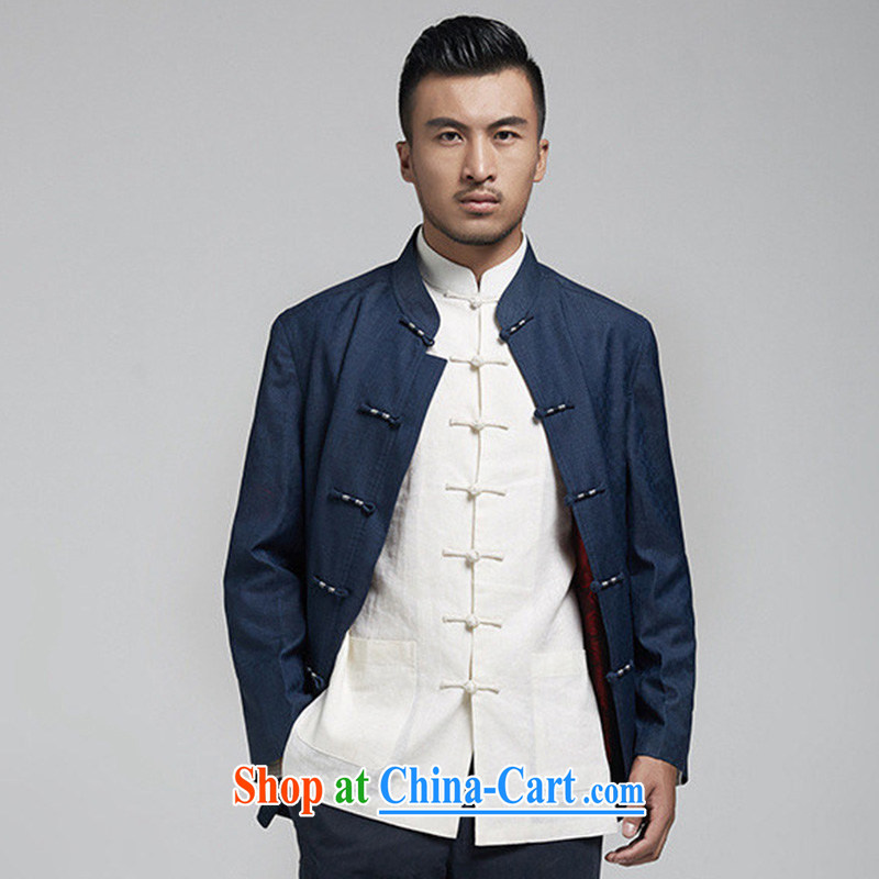 De-Tong Healthy Autumn with long-sleeved Chinese men's jacket, old t-shirt Chinese clothing Wire Wrap ties atmospheric China wind male blue 4 XL, de-tong, shopping on the Internet