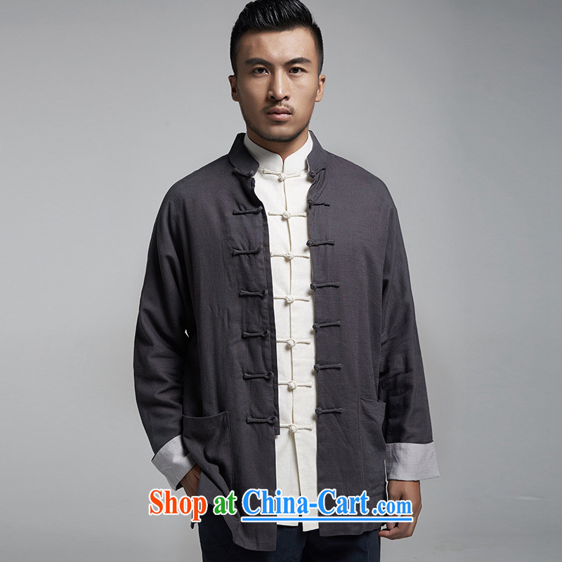 De-tong Park linen traditional style double-shoulder cuff men Tang jackets Chinese leisure T-shirt Chinese wind men's 2015 Spring and Autumn and dark gray XXXL, de-tong, shopping on the Internet