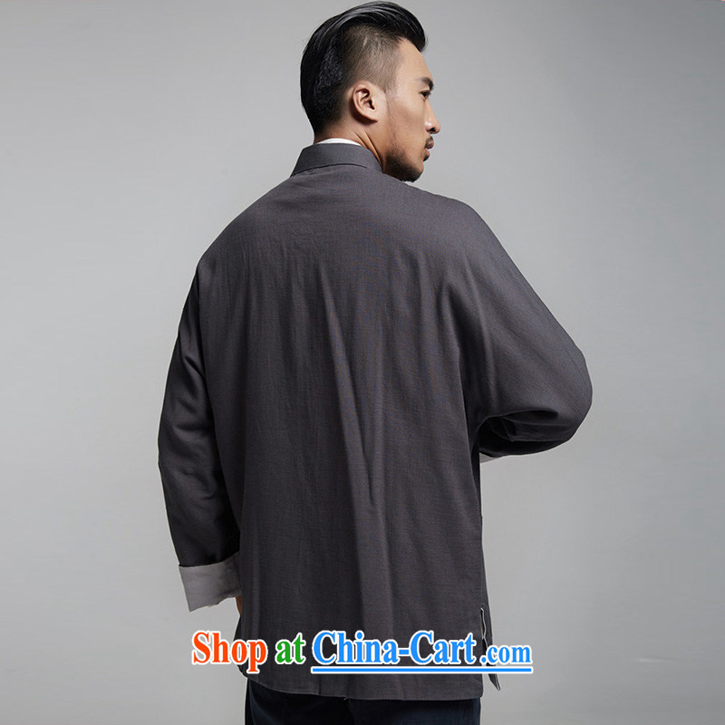 De-tong Park linen traditional style double-shoulder cuff men Tang jackets Chinese leisure T-shirt Chinese wind men's 2015 Spring and Autumn and dark gray XXXL, de-tong, shopping on the Internet