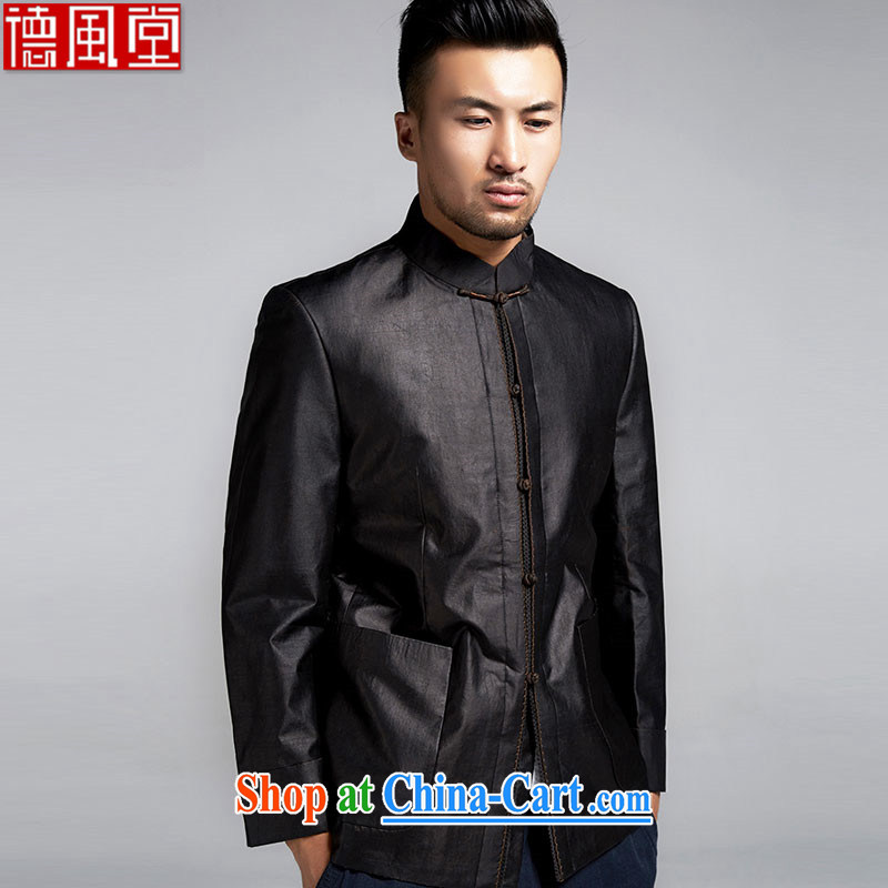 De wind church blessed Chinese men and cultivating Chinese jacket incense cloud yarn anti-wrinkle improvement China wind men's 2015 Spring and Autumn and black XXXL, de-tong, on-line shopping