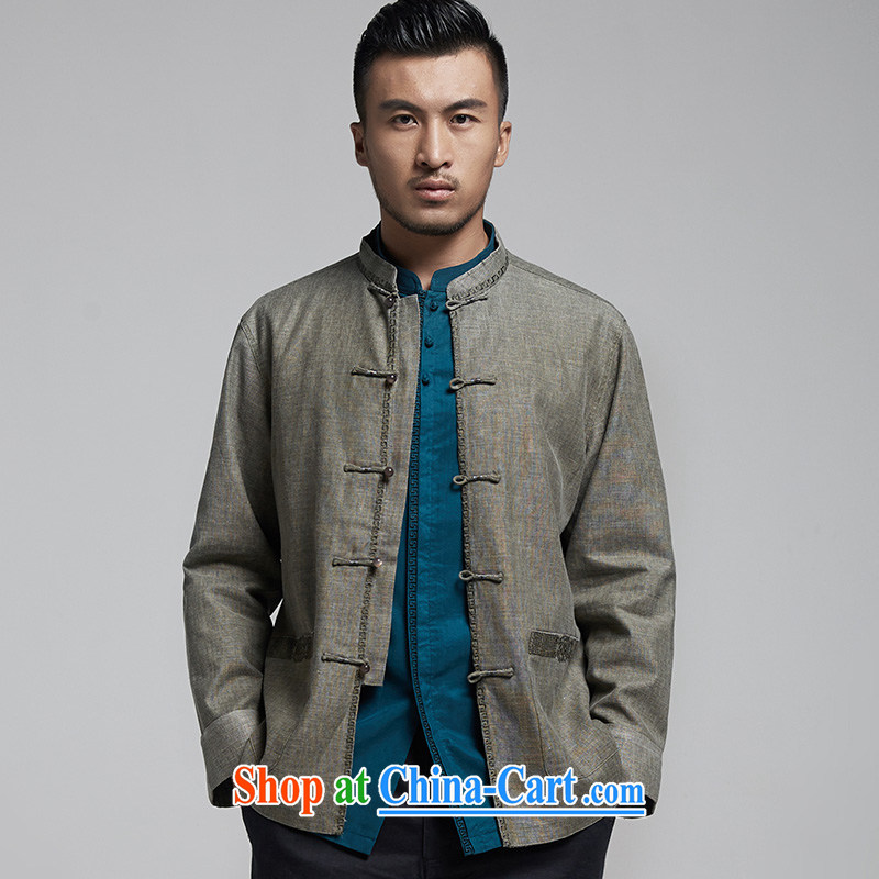 De-tong, and Jacob linen men's Chinese 2015 long-sleeved T-shirt Spring and Autumn Chinese wind older jacket Chinese Embroidery dark gray XXXL, de-tong, shopping on the Internet