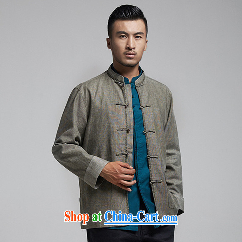 De-tong, and Jacob linen men's Chinese 2015 long-sleeved T-shirt Spring and Autumn Chinese wind older jacket Chinese Embroidery dark gray XXXL, de-tong, shopping on the Internet