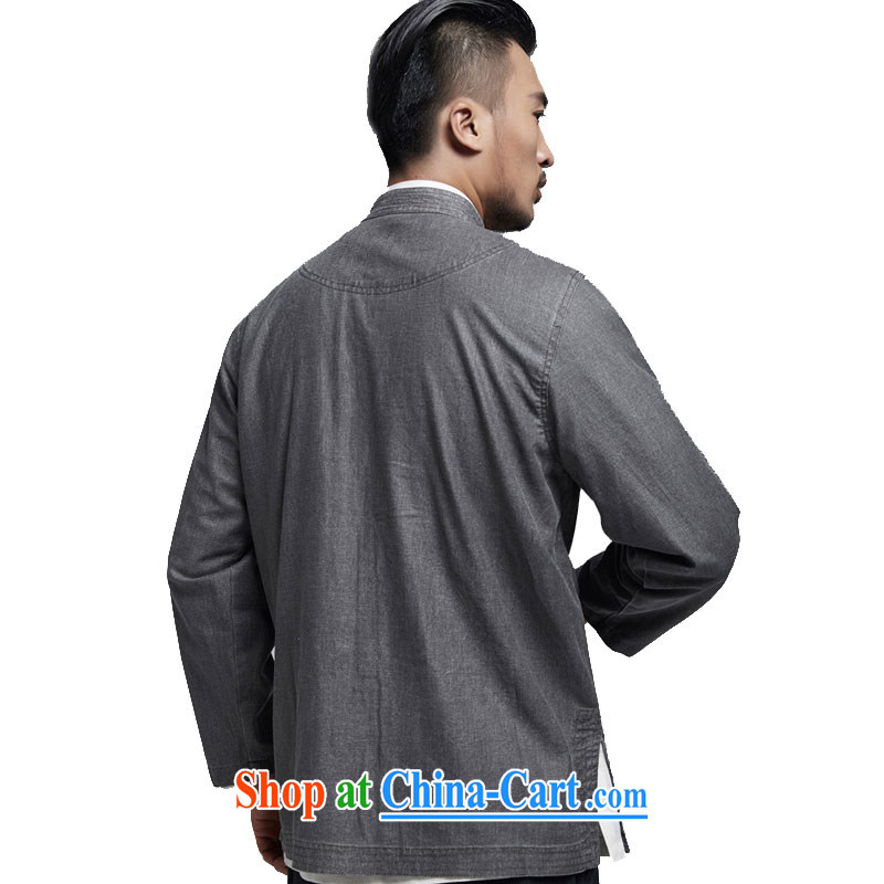De-cousin, linen men's Tang jackets, old Tang is long-sleeved China wind men's 2015 Spring and Autumn and dark gray 4 XL, de-tong, shopping on the Internet