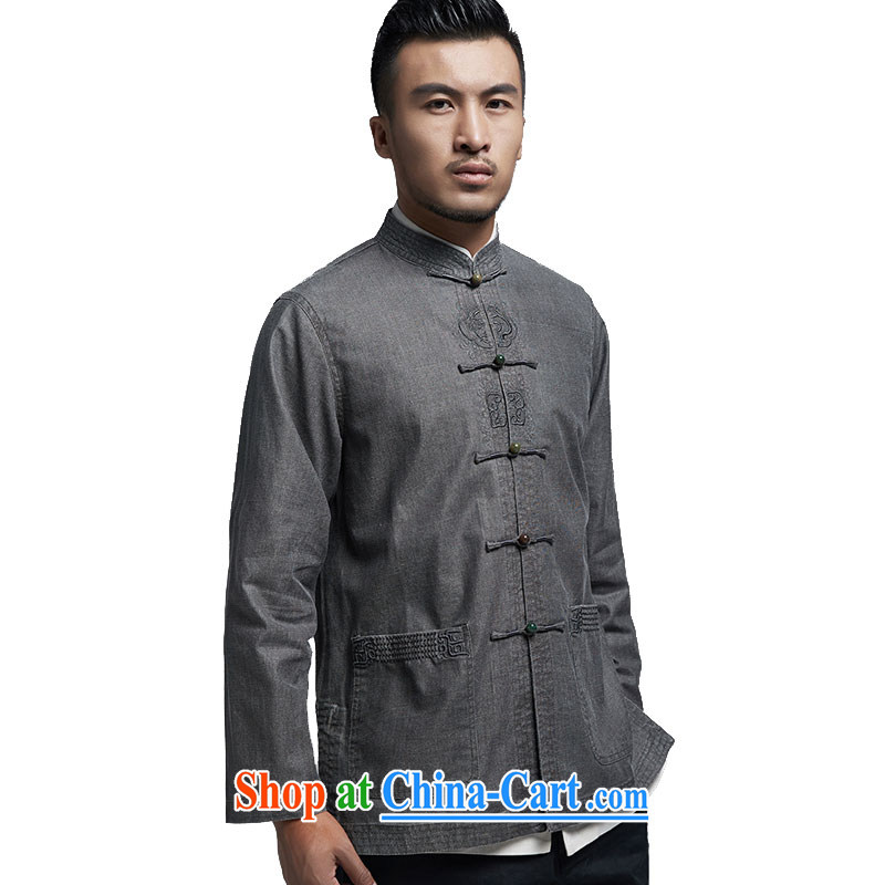 De-cousin, linen men's Tang jackets, old Tang is long-sleeved China wind men's 2015 Spring and Autumn and dark gray 4 XL, de-tong, shopping on the Internet
