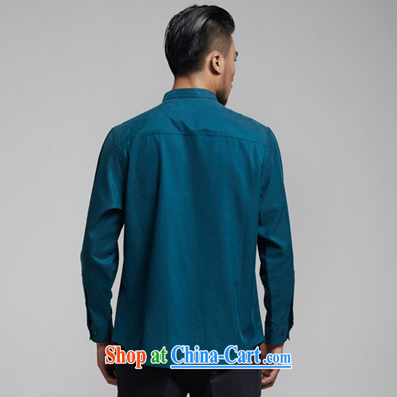 De-Tong Jun 2015 world import day, Chinese men's long-sleeved T-shirt fall and winter Youth Chinese solid T-shirt Chinese wind male Chinese clothing blue 50, de-tong, shopping on the Internet