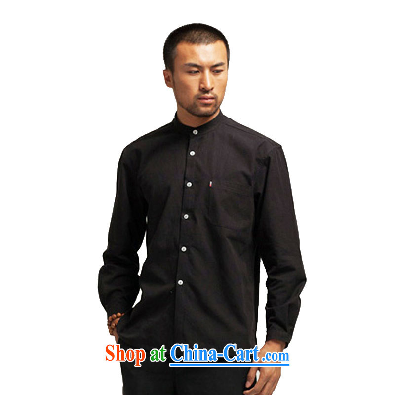 De-tong also lifting cotton muslin tang on men's shirts 2015 Chinese Spring and Autumn and solid T-shirt Chinese wind surrounded the collar black XXL, de-tong, and shopping on the Internet