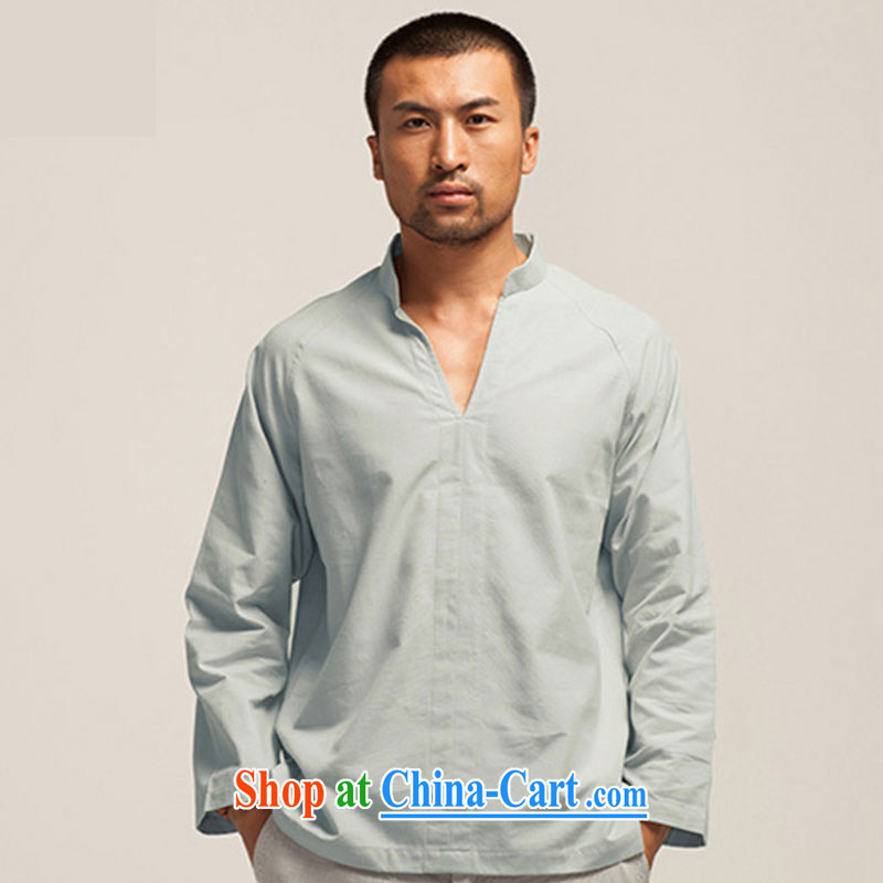 De-tong-hsuan-chi Tang package head V collar cotton muslin long-sleeved T-shirt Spring and Autumn 2015 China wind and light gray XXXL, de-tong, shopping on the Internet