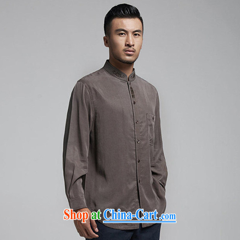 De-tong-ho Yu Day, stylish long-sleeved T-shirt-dress shirt refined embroidery men's Chinese T-shirt China wind men's 2015 spring loaded brown 52, de-tong, shopping on the Internet