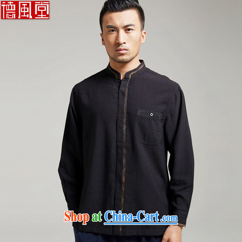 De-hall where the older Chinese men's long-sleeved cotton the Chinese Tang with 2015 new, improved Han-Chinese wind black XXL, de-tong, online shopping