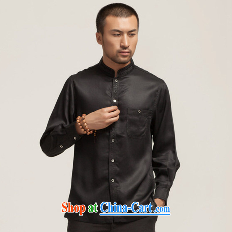 De-TONG HIN headquarters and China, brought embroidery men's shirts long-sleeved 2015 spring shirts imported fabrics boutique China wind men's black XXL, de-tong, online shopping