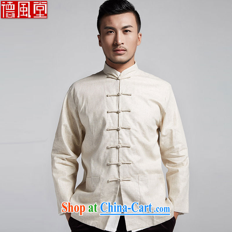 De-tong of the Commission diligently Chinese men's solid long-sleeved shirts and long-sleeved T-shirt China wind male Cornhusk yellow 4 XL