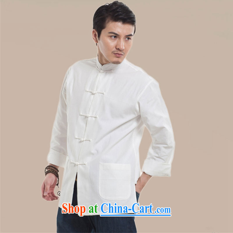 De wind turbine hall, Jacob, 2015 cotton muslin men Tang replace solid T-shirt Chinese long-sleeved T-shirt Chinese wind men's white 4XL, de-tong, and shopping on the Internet