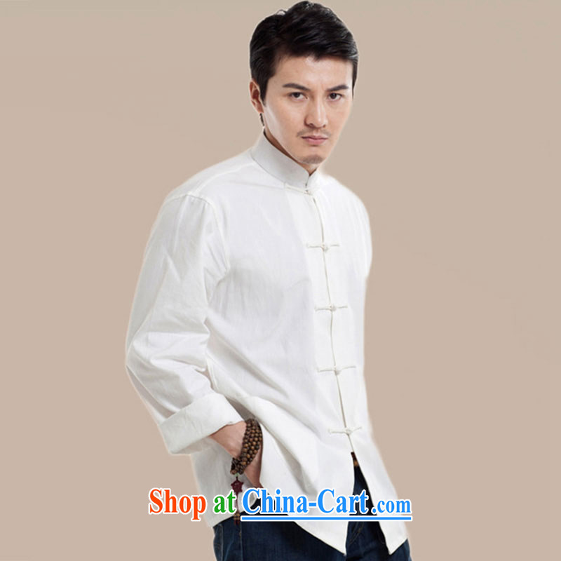 De wind turbine hall, Jacob, 2015 cotton muslin men Tang replace solid T-shirt Chinese long-sleeved T-shirt Chinese wind men's white 4XL, de-tong, and shopping on the Internet
