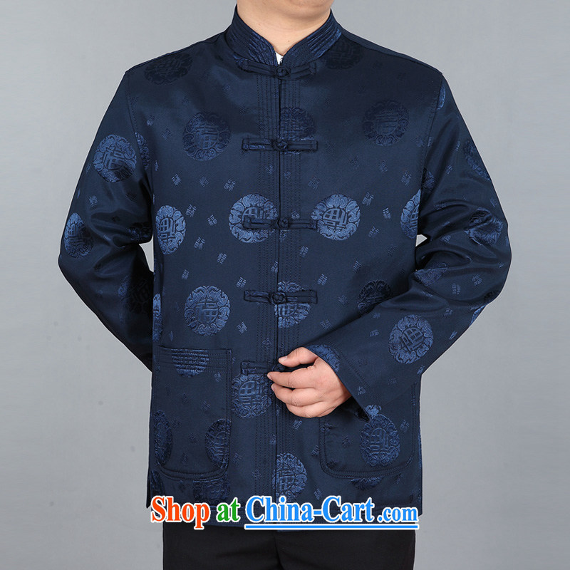 The chestnut mouse spring 2015 New Men's Chinese jacket older persons in Chinese men's well field Chinese T-shirt jacket dark blue XXXL