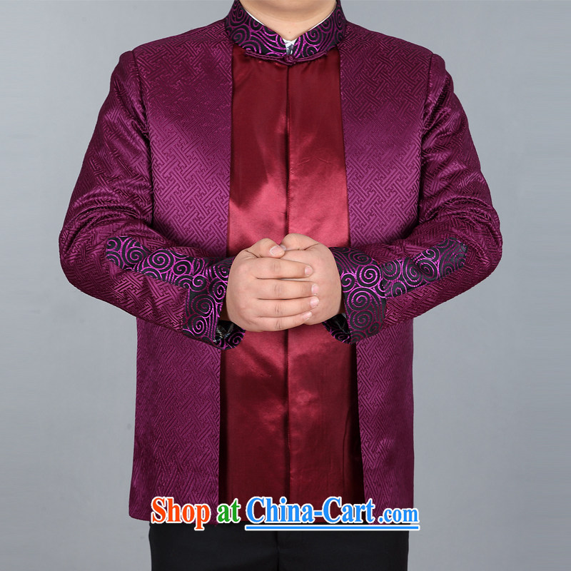 The chestnut mouse New Men's shawl tang on the collar smock Chinese Dress long-sleeved T-shirt clothing spring and fall jacket purple XXXL, the chestnut mouse (JINLISHU), online shopping
