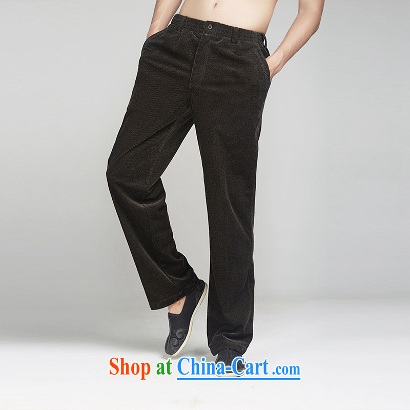 De-tong Woon 2015 autumn and winter pants Chinese men Tang with improved business Trouser press three-dimensional trim embroidery fine china wind and coffee-colored 52, de-tong, and shopping on the Internet