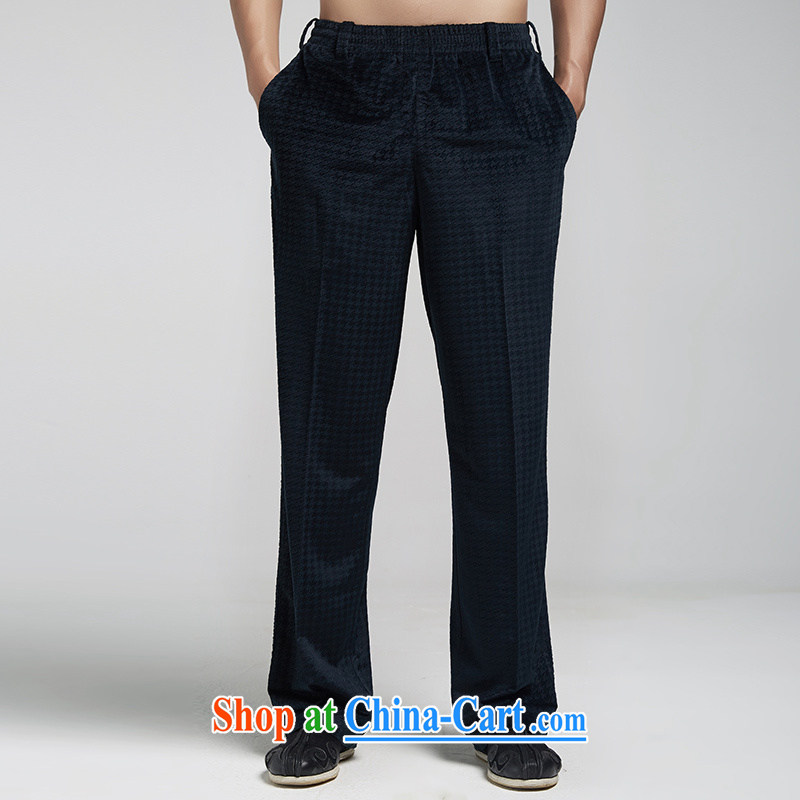 De-tong deeds 2015, lint-free cloth men's Chinese autumn and winter pants embroidery Chinese Elasticated waist China wind men's dark blue 50, de-tong, shopping on the Internet