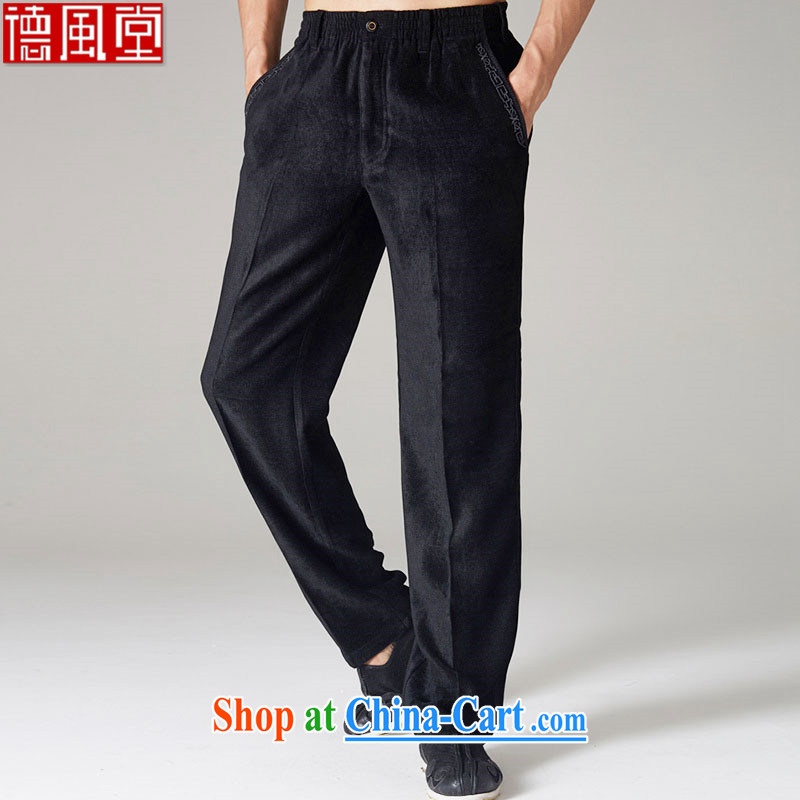 Wind, lint-free cloth Hall 2015 His Excellency Chinese Tang pants fall and winter high-dimensional embroidery trim trousers, version, men's trousers black XXL, de-tong, shopping on the Internet
