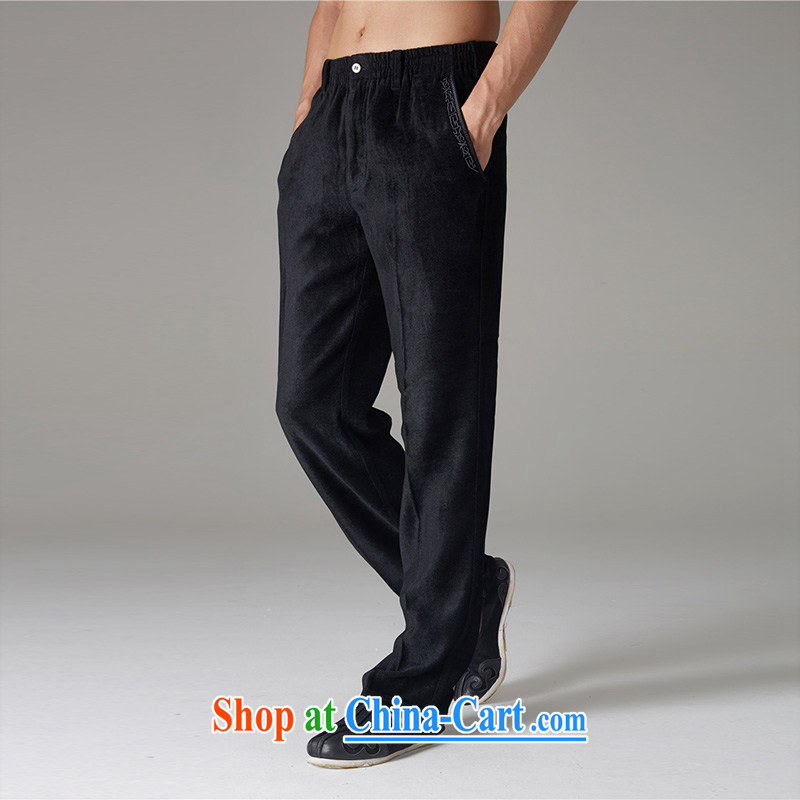 Wind, lint-free cloth Hall 2015 His Excellency Chinese Tang pants fall and winter high-dimensional embroidery trim trousers, version, men's trousers black XXL, de-tong, shopping on the Internet