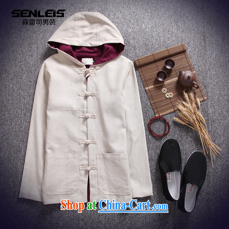 Spring and fall 2015 men's Chinese Tang with Korea, the charge-back hoodie retro ethnic wind jacket men's cream XXL