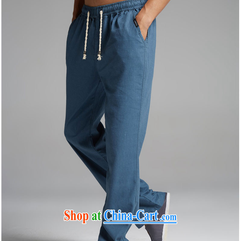 De-tong breeze linen summer Chinese men's trousers Chinese accessible lounge down soft and lightweight China wind trousers blue XL, de-tong, and shopping on the Internet