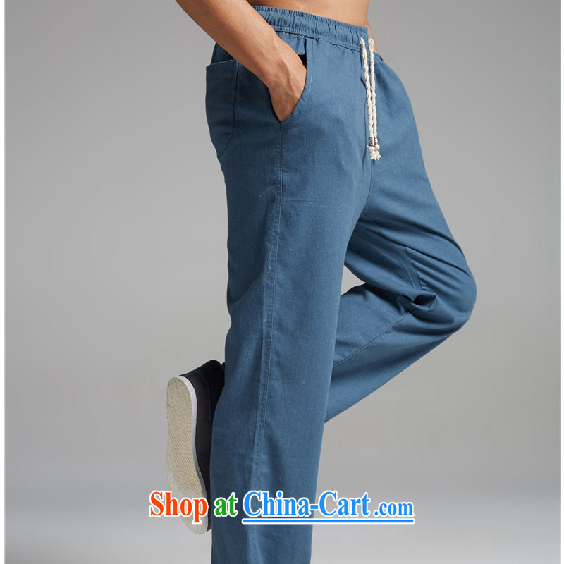 De-tong breeze linen summer Chinese men's trousers Chinese accessible lounge down soft and lightweight China wind trousers blue XL, de-tong, and shopping on the Internet